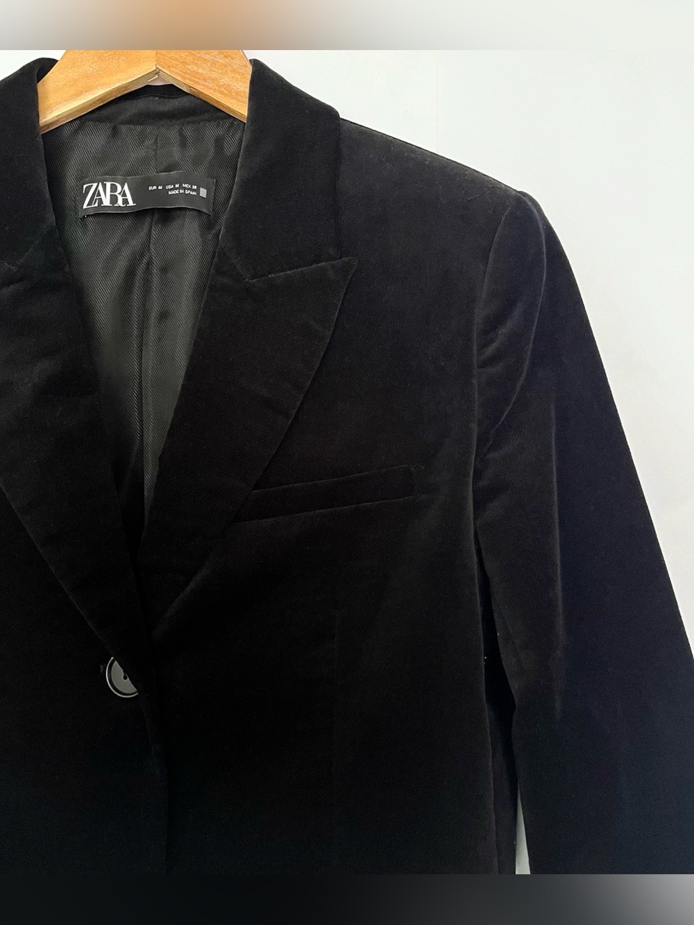 Zara Velvet Cropped Blazer Single Breasted Cotton Fully Lined Size Medium Black - Picture 2 of 16
